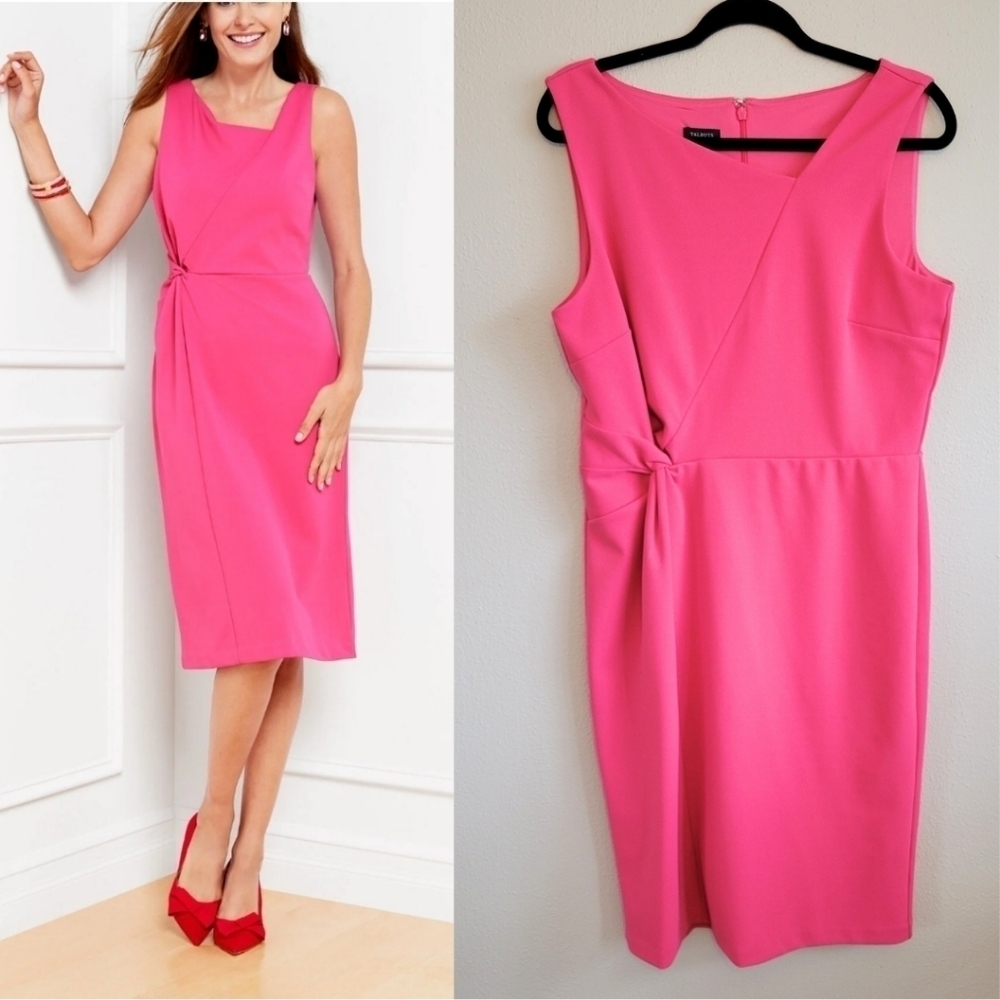 TALBOTS  Barbie Pink Sleeveless Sheath Dress with Twist Knee Length Preppy sz 10